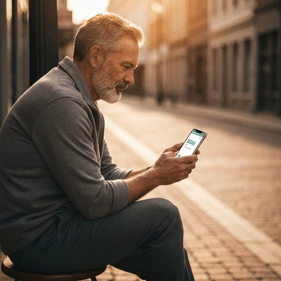 Person using a smartphone to search for local businesses, with the results showing consistent NAP information, no text, no words, no typography, no labels, clean image