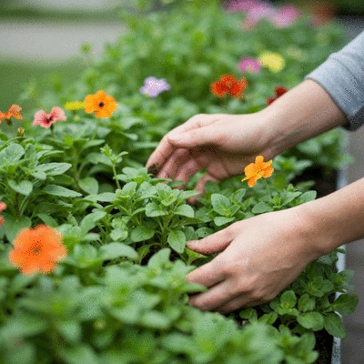 Hands tending a thriving garden, symbolizing regular updates and care for a Google Business Profile