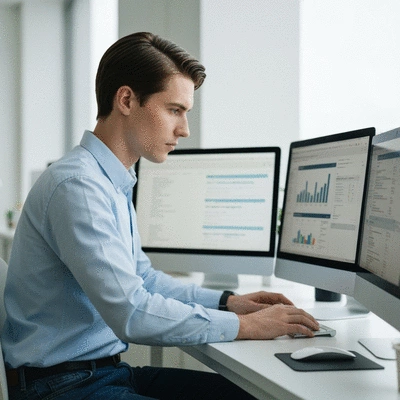 Digital marketing professional analyzing local SEO data on multiple screens