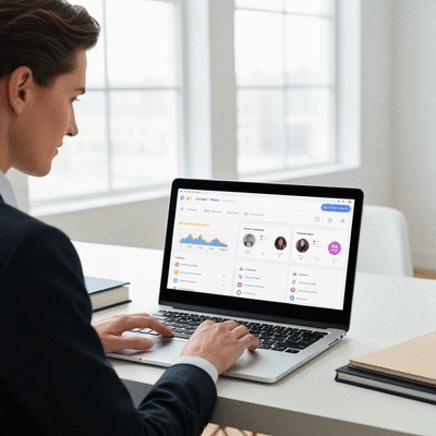 Person using a laptop to manage a Google Business Profile, with business details on screen